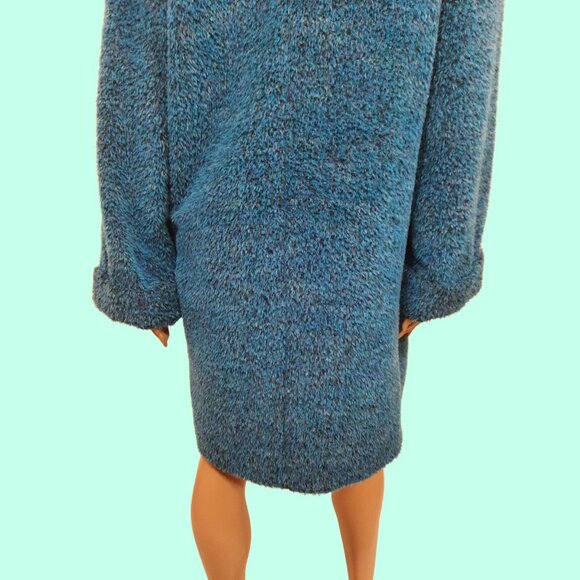 Vintage 80s Wool Mohair Alpaca Coat Fluffy Shaggy Vibrant Blue Mid Length Size M - Picture 7 of 11